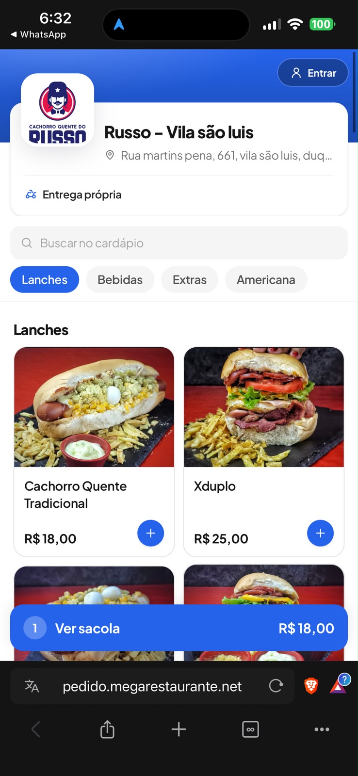 App de delivery próprio do MegaRestaurante no celular